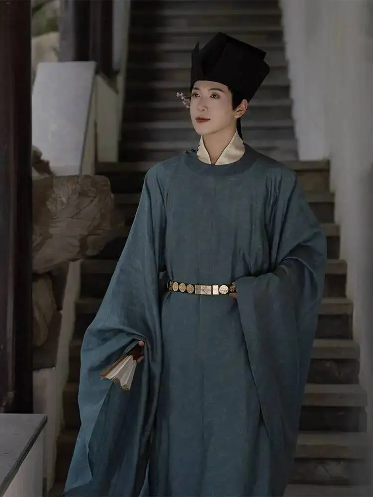 Фото Коллекция Danya, наволочка, книга Hanfu, мужской халат с круглым воротником династии Сун, официальный халат, халат для общественного обслуживания династии Сун №2