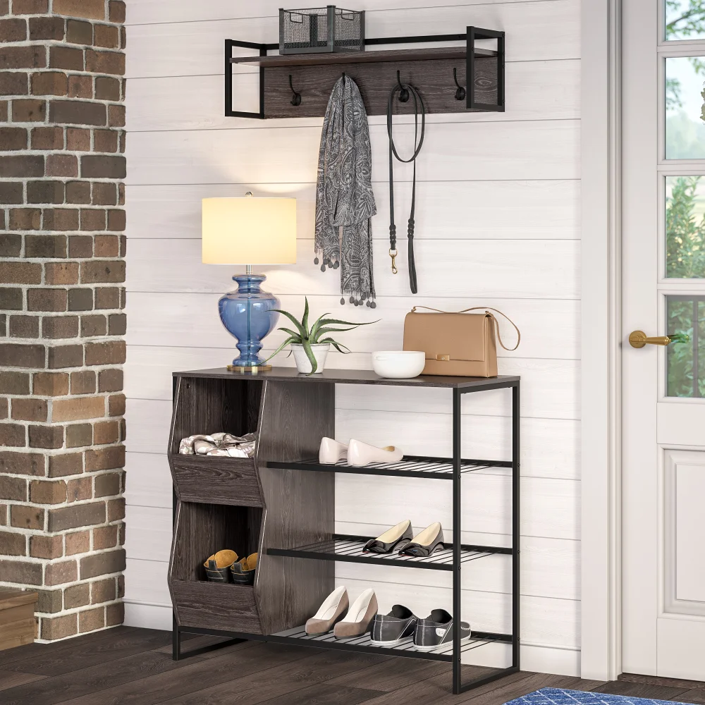 

3-Tier 6- 9 Pair Metal Shoe Rack, Dark Weathered Woodgrain