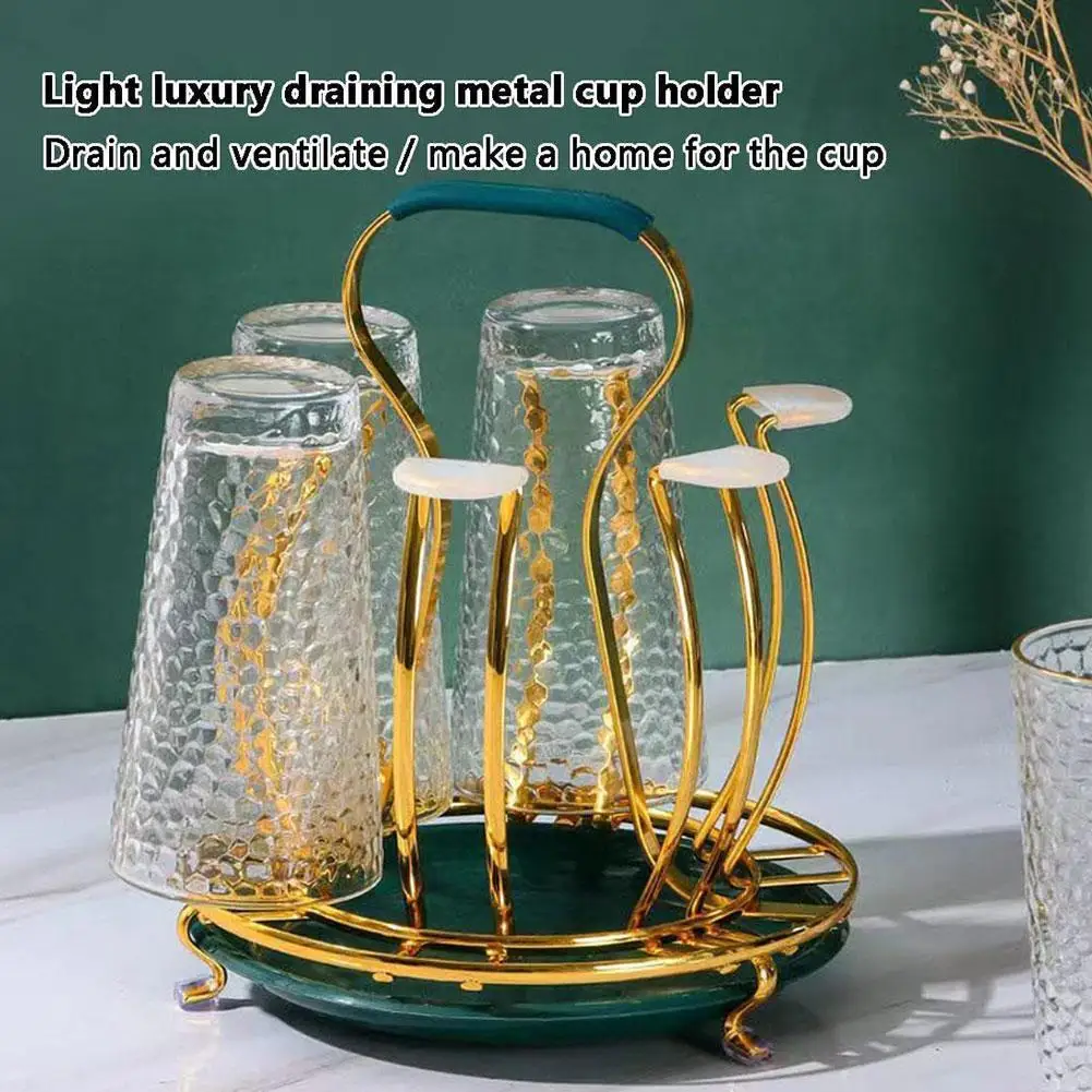 

Gold Wrought Iron Drain Cup Holder Kitchen Accessories For Glass Ceramic Coffee Mugs Water Bottle Drying Rack Organizer Sta J4v6