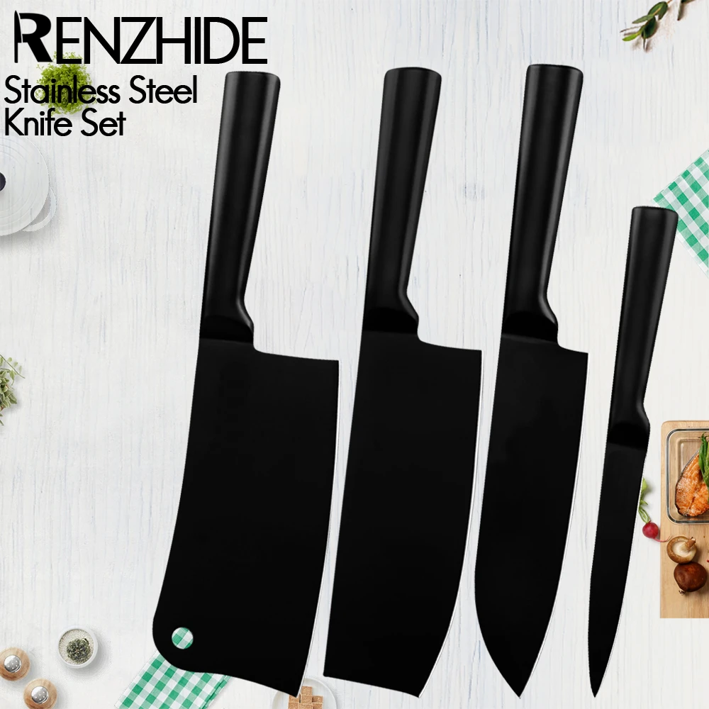 

RZD Stainless Steel Japanese Chef Knives Set Meat Cleaver Santoku Sushi Sashimi Knife Paring Utility Cooking Tool Accessory