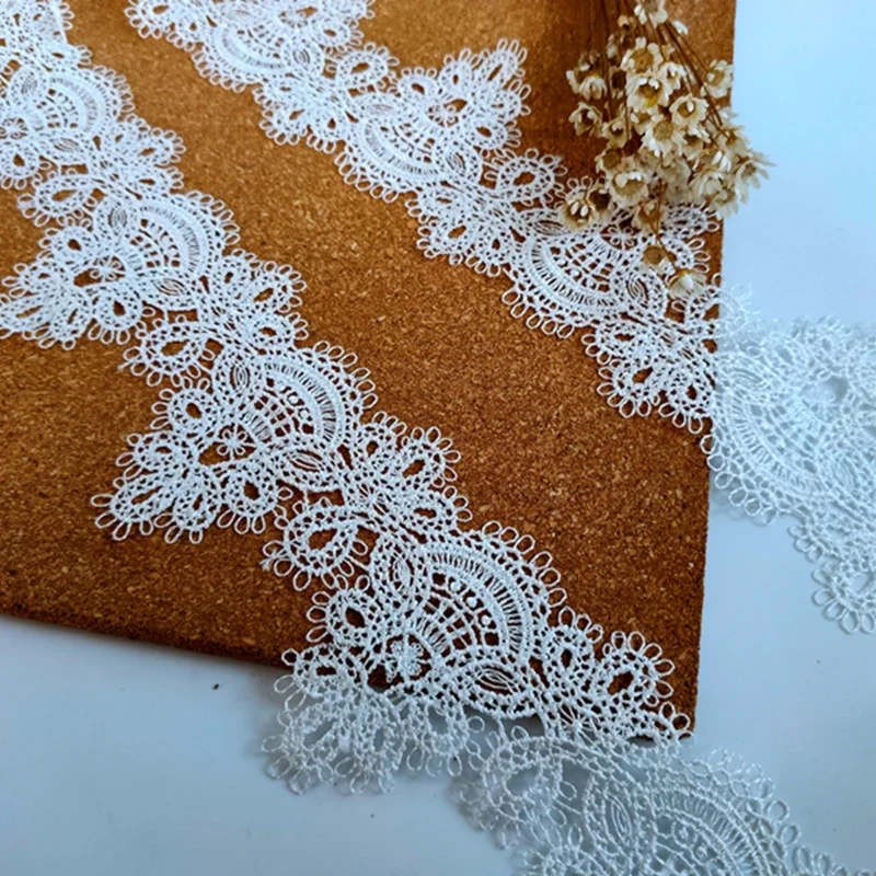 2 ярда белая Цветочная вышивка кружевная отделка ткань для свадебного платья
