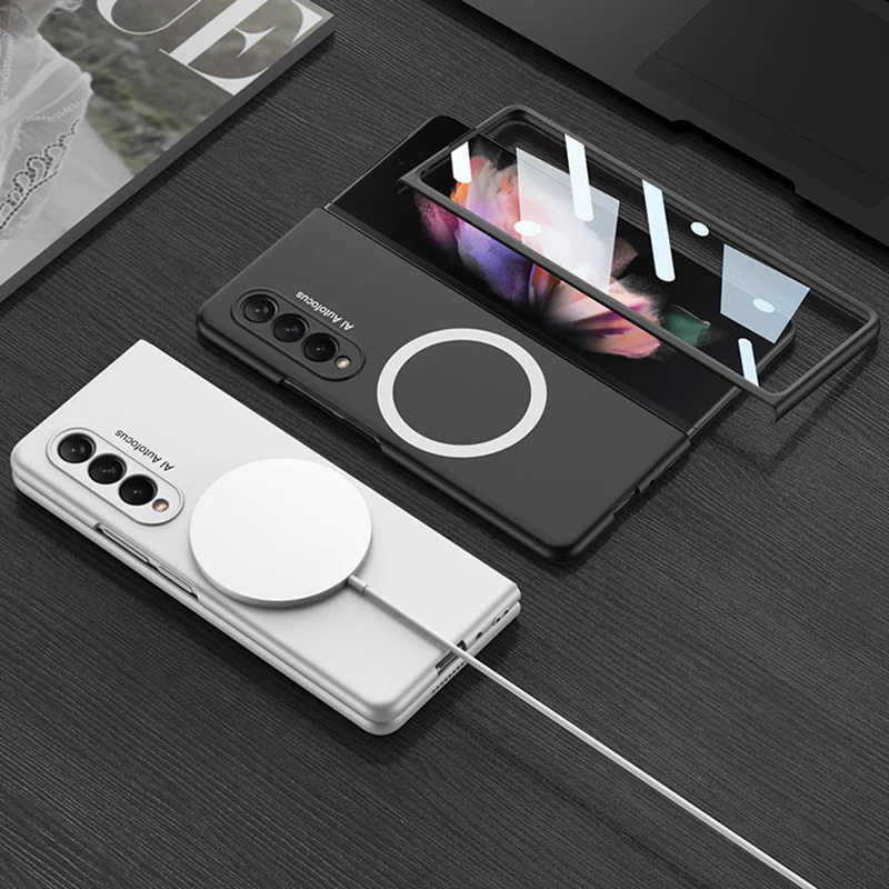 Suitable for Samsung Fold4 foldable phone case, wireless magnetized pen holder creative holder, case film, phone protective case