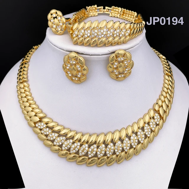 Brazil Gold Color Jewelry Sets For Women Dubai Fashion Necklace Earrings Ring Bracelet Set Bride Wedding Party Gift 1