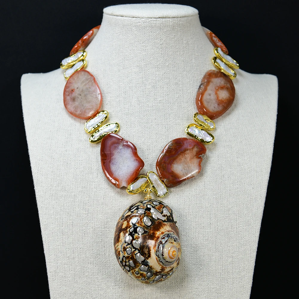 GG позолоченное белое жемчужное ожерелье Biwa Mix цветов с агатами массивное