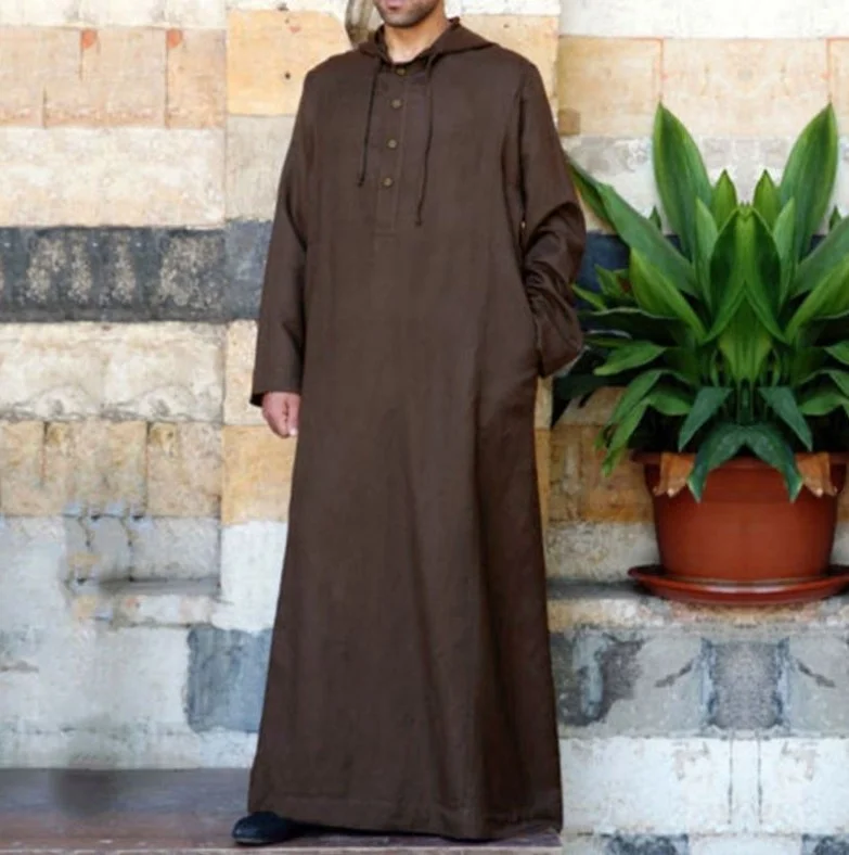 

Arab Abaya Kaftan For Men Simple Long Sleeves Men's Hooded Shirt Muslim Robe Islam Dubai Saudi Arabia Men Clothing