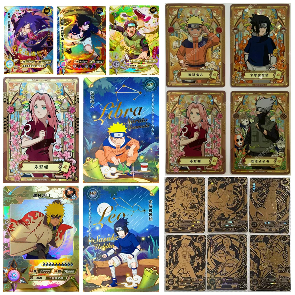 Фото Коллекционные карточки NARUTO LR MR: Харуно Сакура, Учиха Саске, Сенджу Хаширама, Хьюга Хината, Джирайя. Красочные блестящие праздничные аниме-карточки. №1