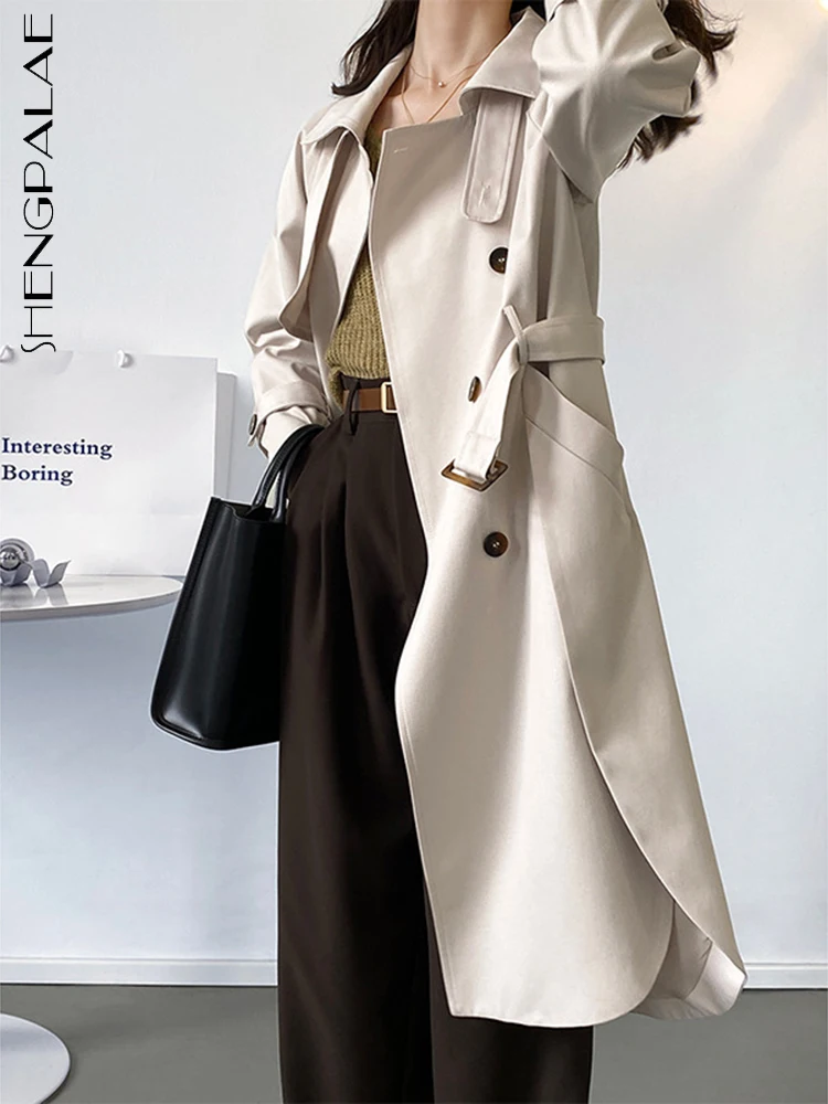 

SHENGPALAE Fashion Women's Trench Lapel Single Breasted Full Sleeve Belt Solid Color Straight Windbreaker Autumn 2023 New 5R4560