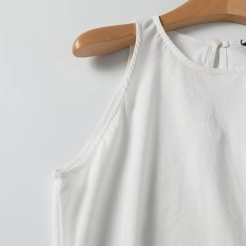 Maxdutti Повседневная модная белая майка без рукавов из хлопка и льна летняя блузка