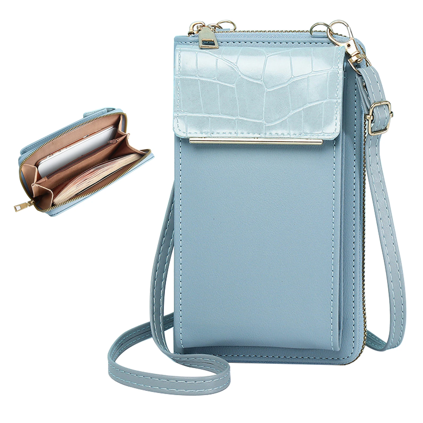 

Portable Leather Crossbody Bag For Women Multifunctional Cross Body Cell Phone Purses Ladies Shoulder Handbag Credit Card Wallet