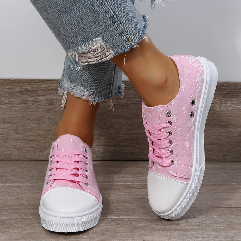 

Sneakers Women Shoes 2022 Pattern Canvas Shoe Casual Women Sport Shoes Flat Lace-Up Adult Zapatillas Mujer Chaussure Femme