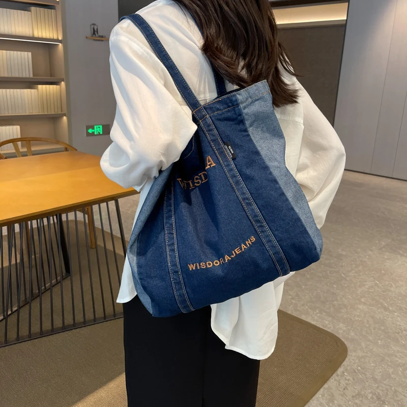

Large Capacity Casual Tote Bag Japanese Harajuku Women Shoulder Bags Denim Top-Handle Bags Ladies Travel Handbags Schoolbag Sac