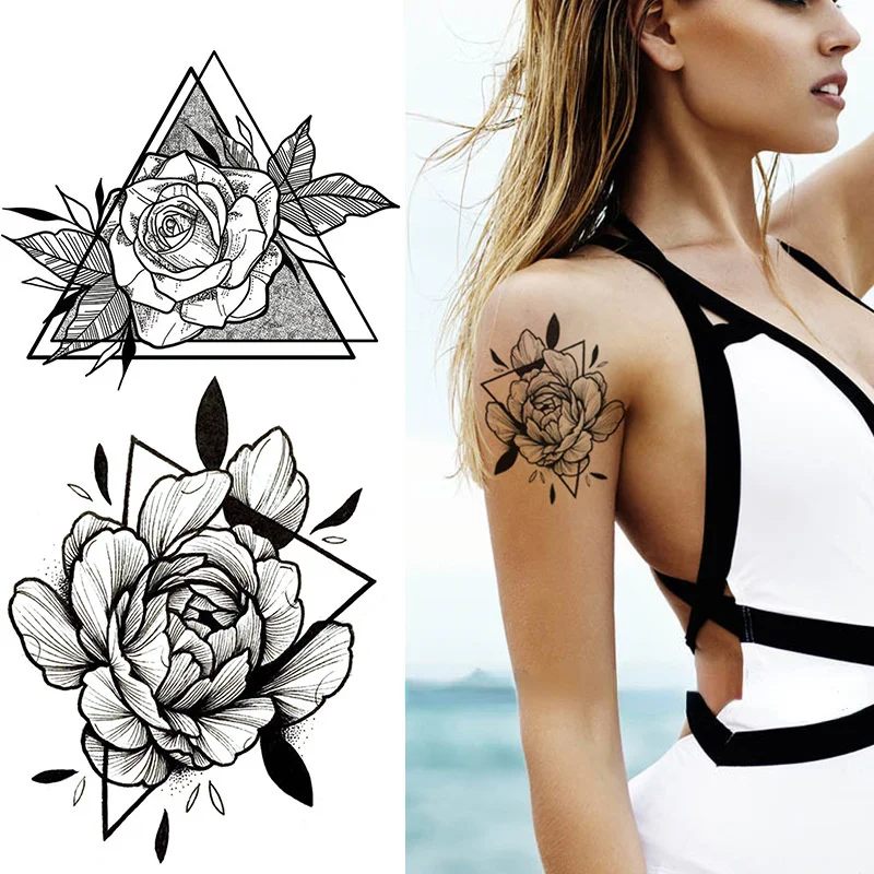 Women Sexy Temporary Tattoo Stickers Black Roses Pattern Full Flower Design Used for Arm Body Art Big Large Fake |