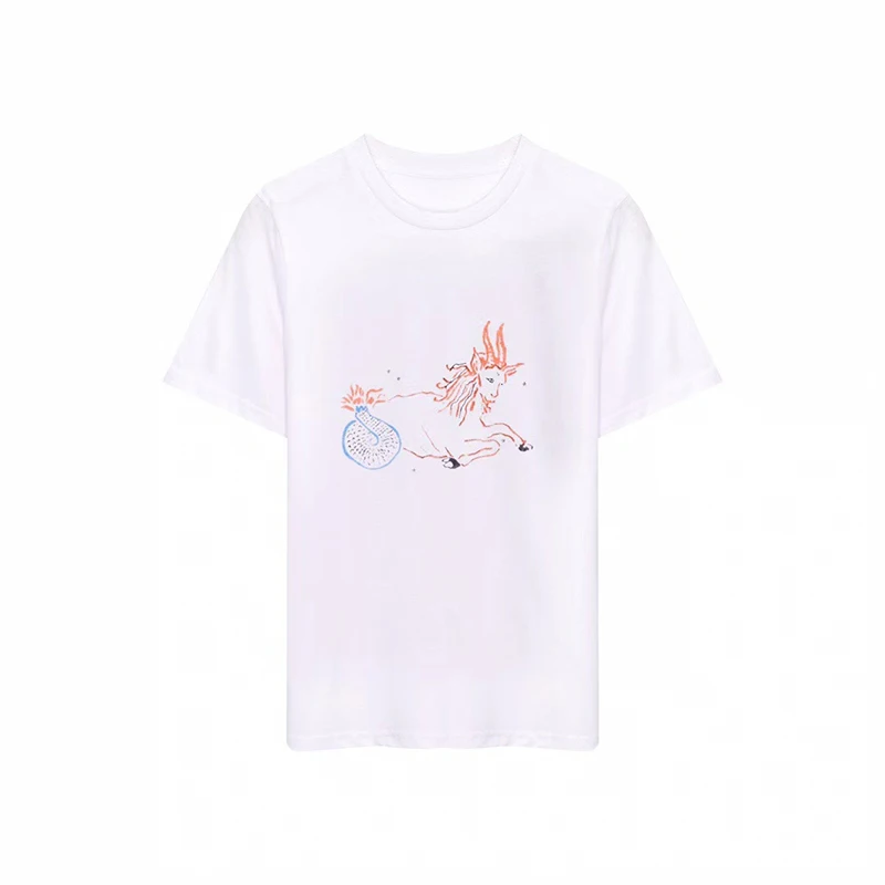 

Hecisuz Women's T-shirt 2022 Summer Literary Style Twelve Constellation Cotton Top Simple Wild Round Neck Short Sleeve Tees