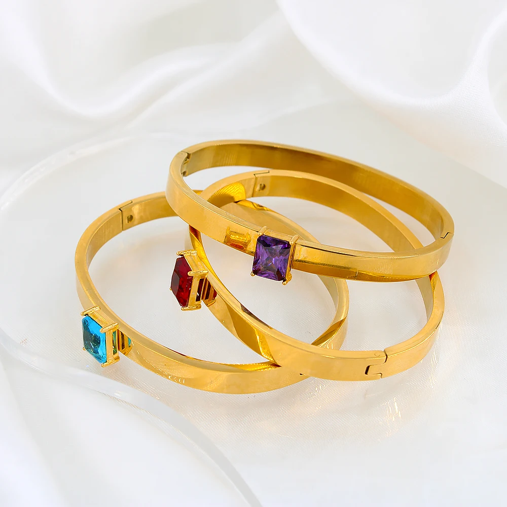 

Новый дизайн, полированные циркониевые браслеты из нержавеющей стали с позолотой, красочные водонепроницаемые браслеты для женщин, ювелир...