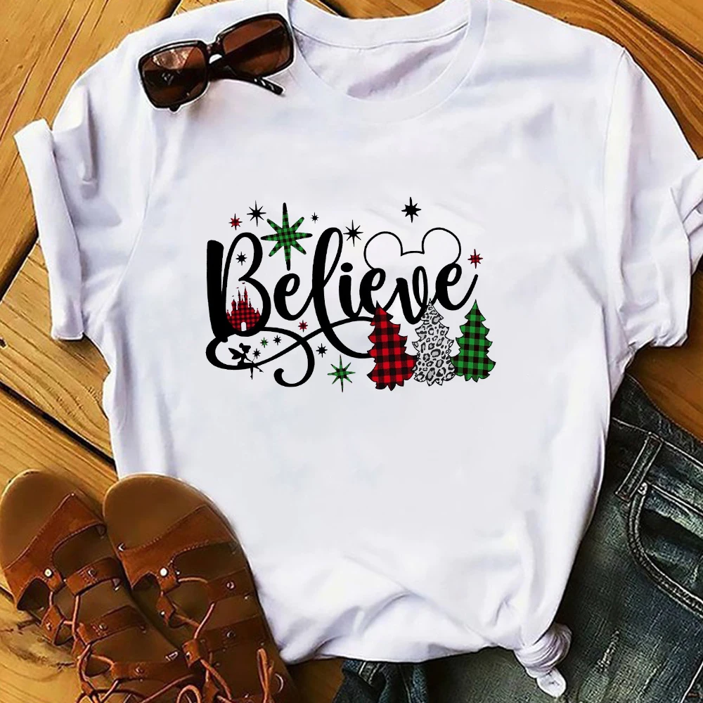 

Disney Minimalist Men T-Shirt Christmas Mickey Print Graphic Believe Letter Trendy Male T Shirt Dropship Man Tshirt Causal White