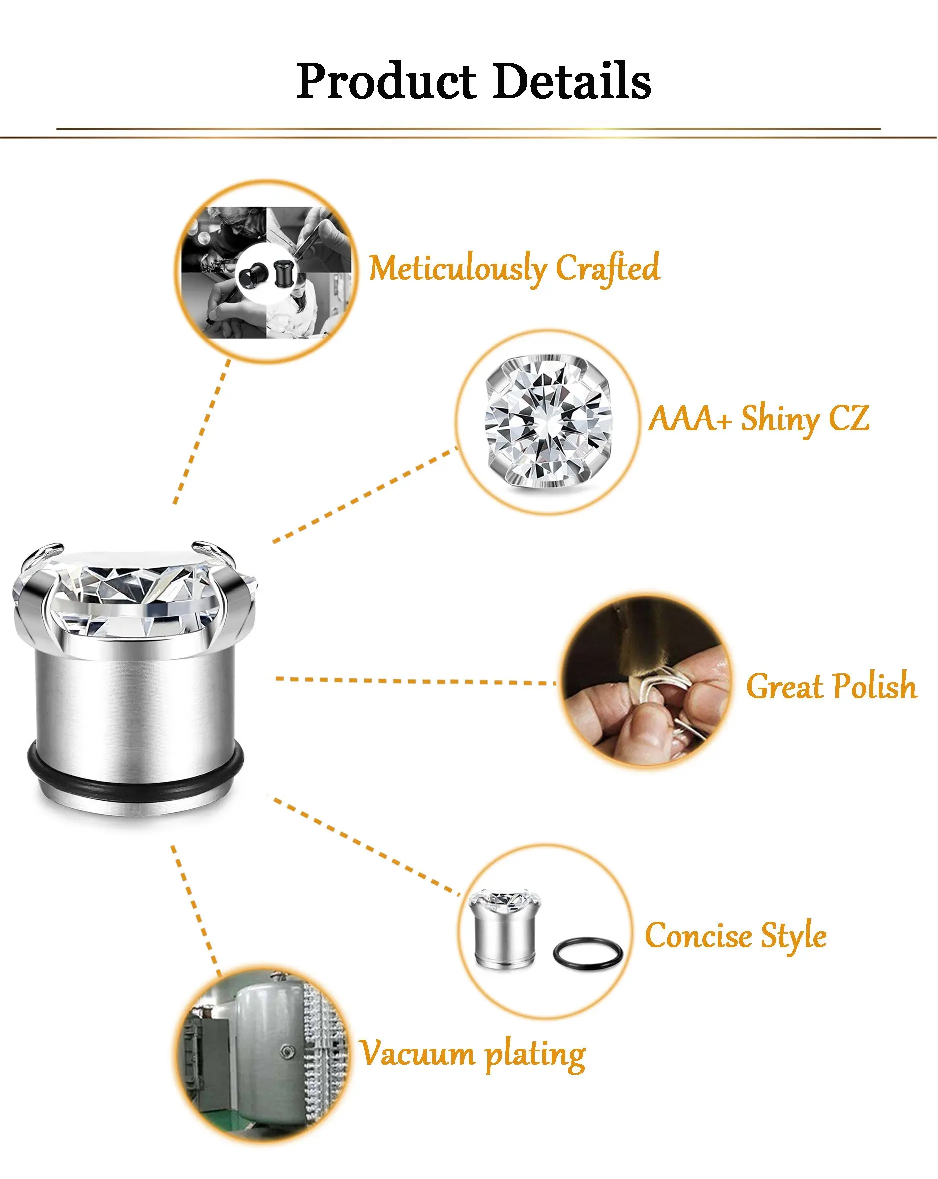 2 Pairs Stainless Steel Ear Gauges CZ Plugs Tunnel Expander Stretcher Piercing 6mm 8mm 10mm 12mm 14mm 16mm |