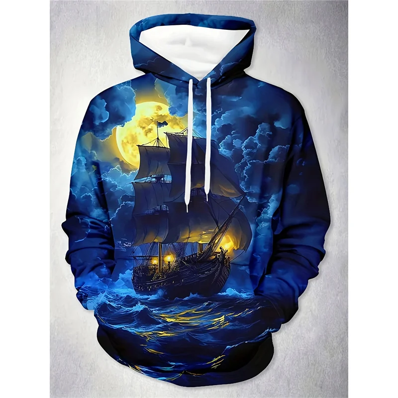 Толстовка с капюшоном рисунком луны для мужчин навигационный компас