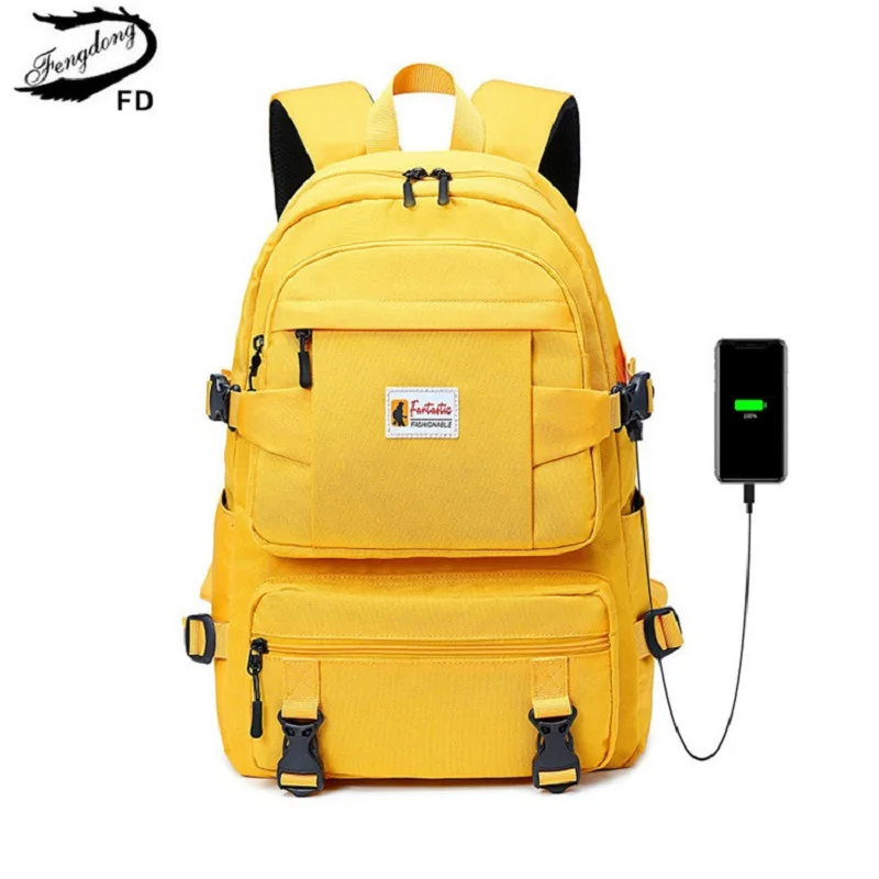 

Fengdong fashion yellow backpack children school bags for girls waterproof oxford large school backpack for teenagers schoolbag