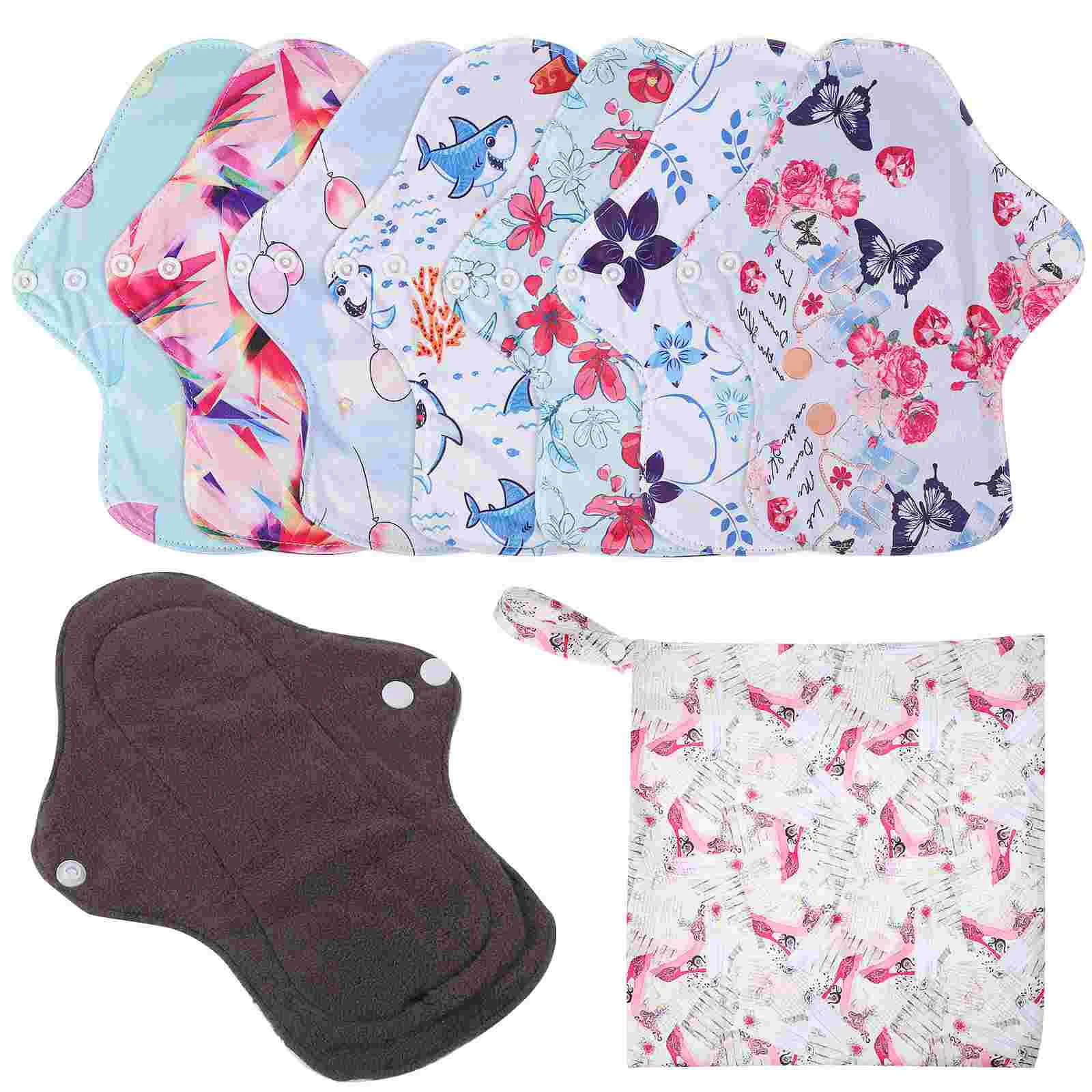 

7 Pcs Reusable Pads Sanitary Panty Liners Menstrual Women Printed Tarpaulin Women's Washable
