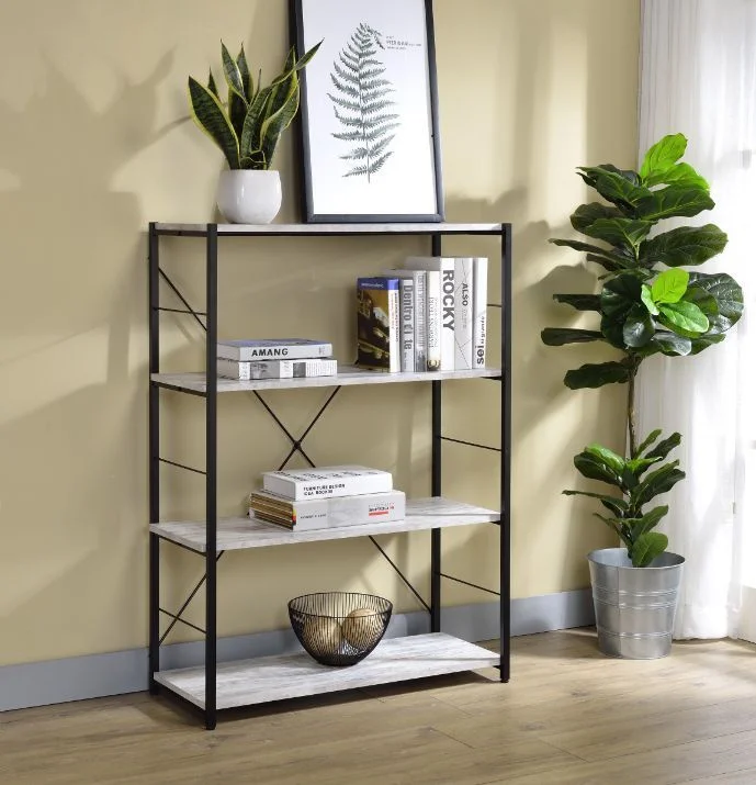

Bookshelf, Antique White & Black Finish 4 Layer Display Bookshelf H Ladder Shelf Storage Shelves Rack Shelf