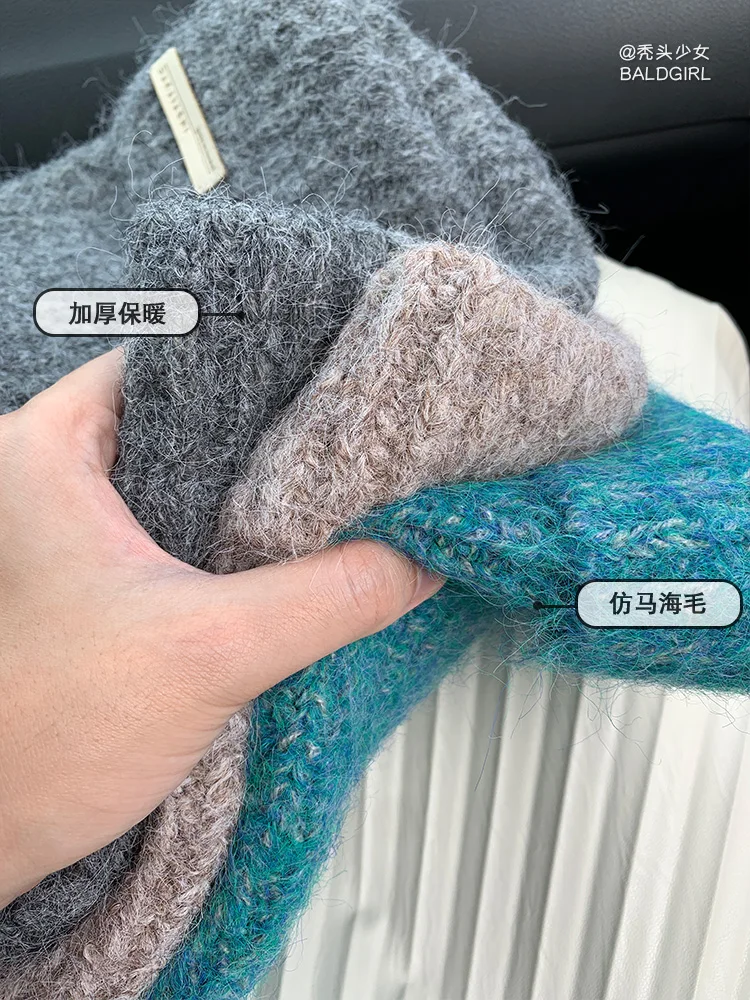 Bald Girl ~ Knitted Sleeve Cap Women's Autumn and Winter Warm Cold-Proof Beanie Hat Thickened Earmuff Pile Sle Woolen