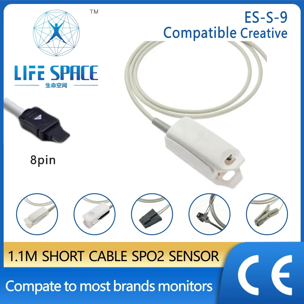 

Compatible Criative Patient Monitor Spo2 Probe Sensor Oximetro Tensiometro Digital Para Dedo Short Cabler Spo2 Bpm 1.1m Cable