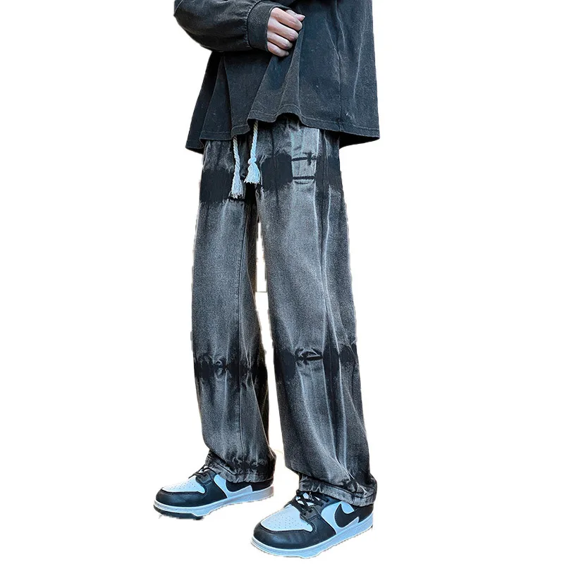 Tie Dyed Gradient Jeans for Men Autumn and Winter Vibe High Street Trendy Long Mens Pants