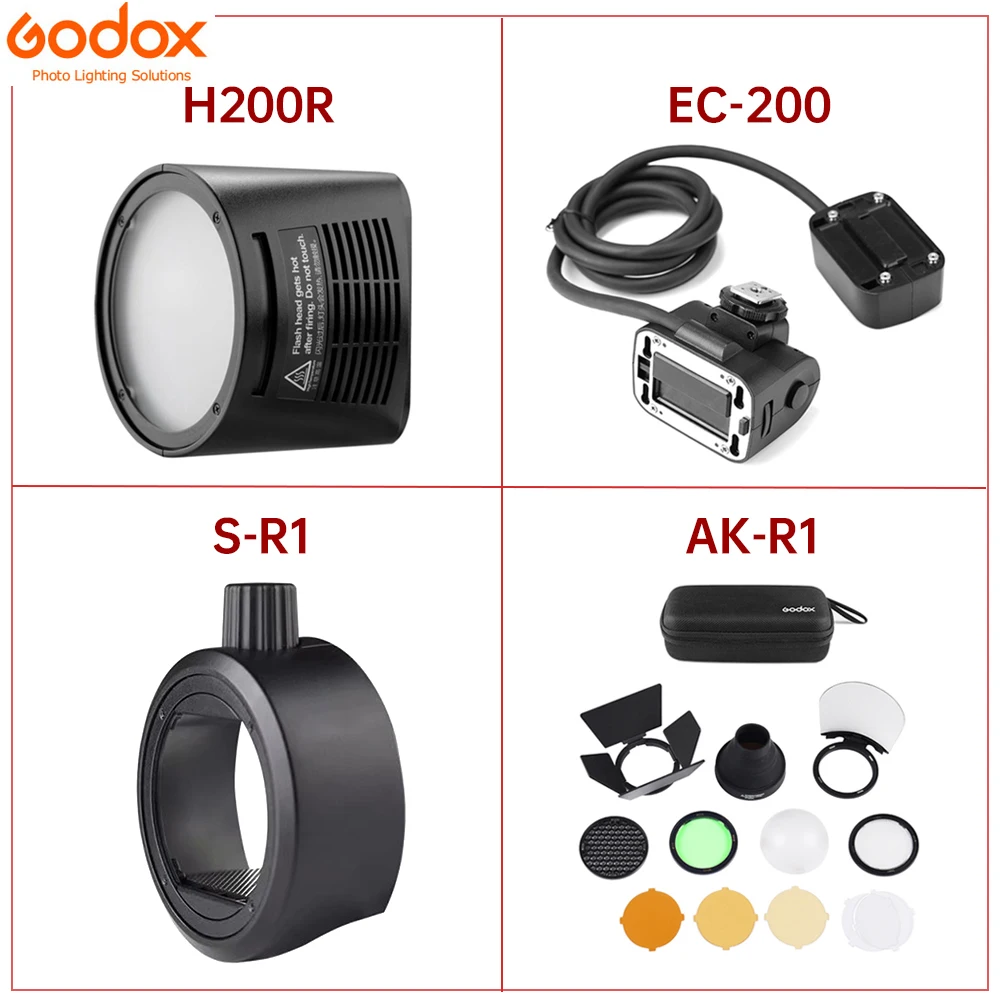 

Godox AD200 Flash Accessory EC-200 WITSTRO H200R Round Flash Head Extension Head AK-R1 Color Temperature Reflector Godox