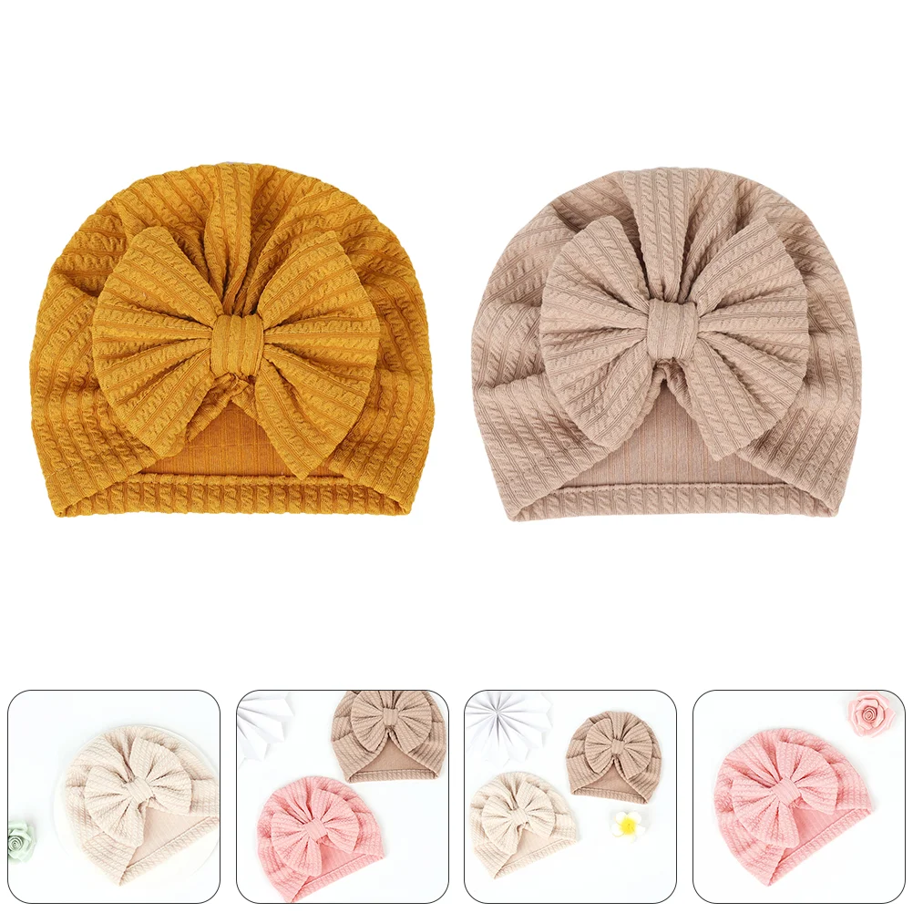 

4 Pcs Tiara Girls Baby Headwear Hat Cartoon Bowknot Knitted Winter Caps Elastic Decorative Warm