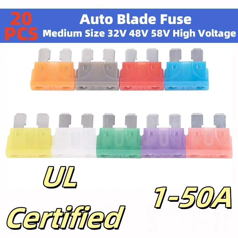 

Сертифицированные плавкие предохранители UL, средний размер, 32В, 48В, 58В