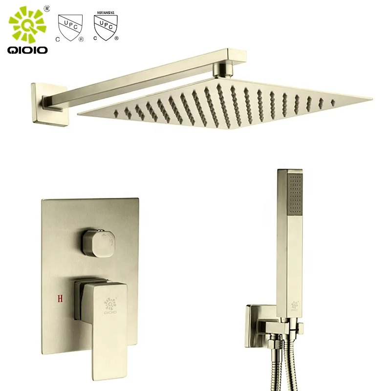 

Amazon UPC SS Bathroom hot cold mixer rainfall head diverter system in wall mounted hidden concealed bath shower faucet set