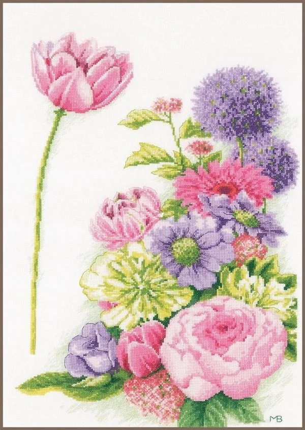 Fresh Flowers 40-56 DIY Needle Work Cross Stitch Set Counted Kit 28ct 14ct 32ct Metallic aida