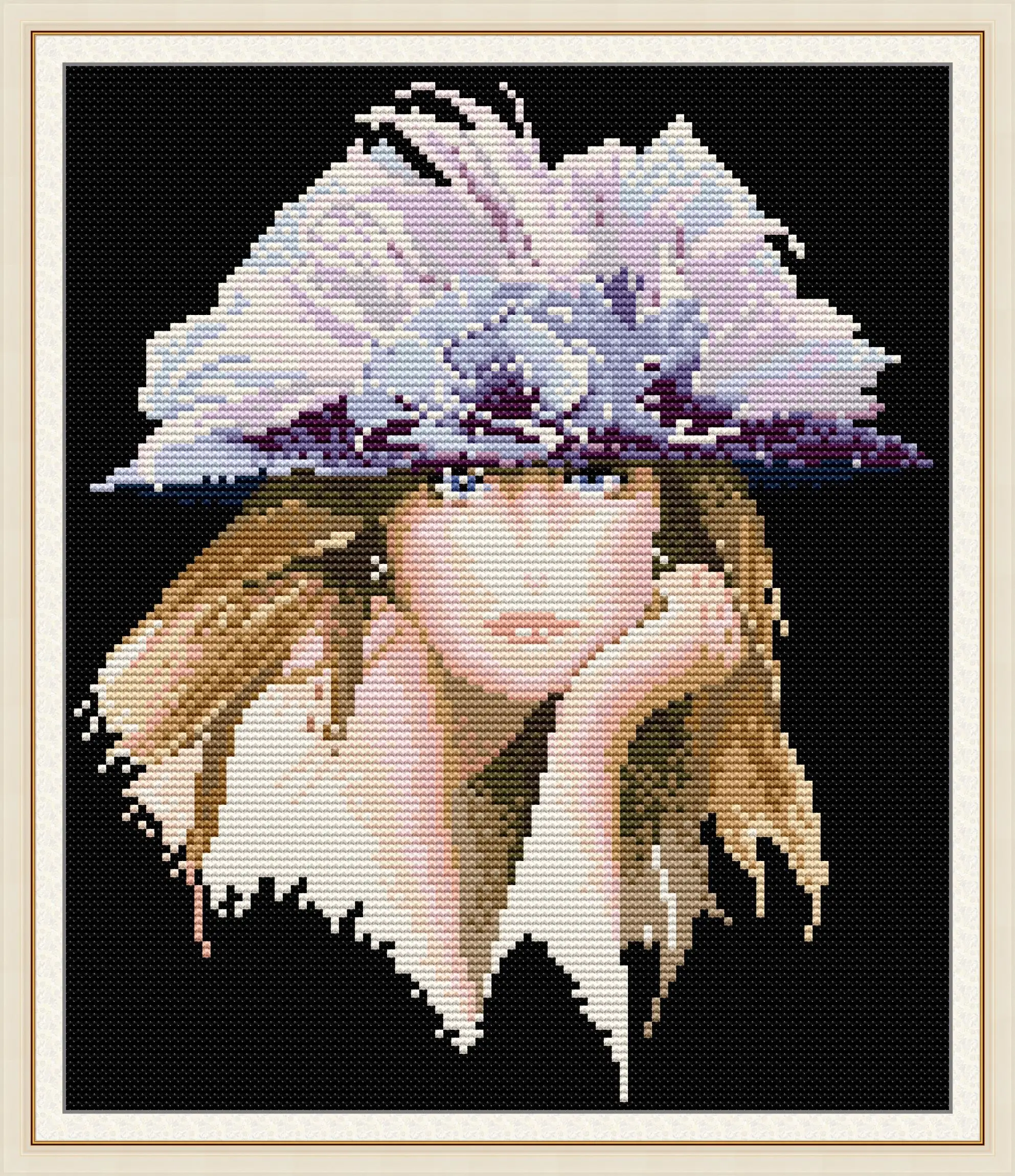 

Lady in Purple Hat Embroidery Stamped Cross Stitch Patterns Kits Printed Canvas 11CT 14CT Needlework Cross-Stitch