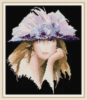 lady in purple hat embroidery stamped cross stitch patterns kits printed canvas 11ct 14ct needlework cross stitch