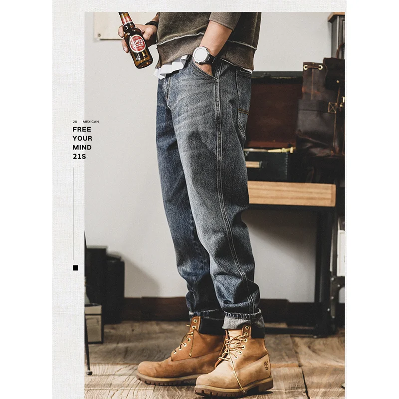 2022 Autumn and Winter Plush American Vintage Work Clothes Jeans Men Loose Straight Leg Ami Khaki Pants Men's Casual Trousers