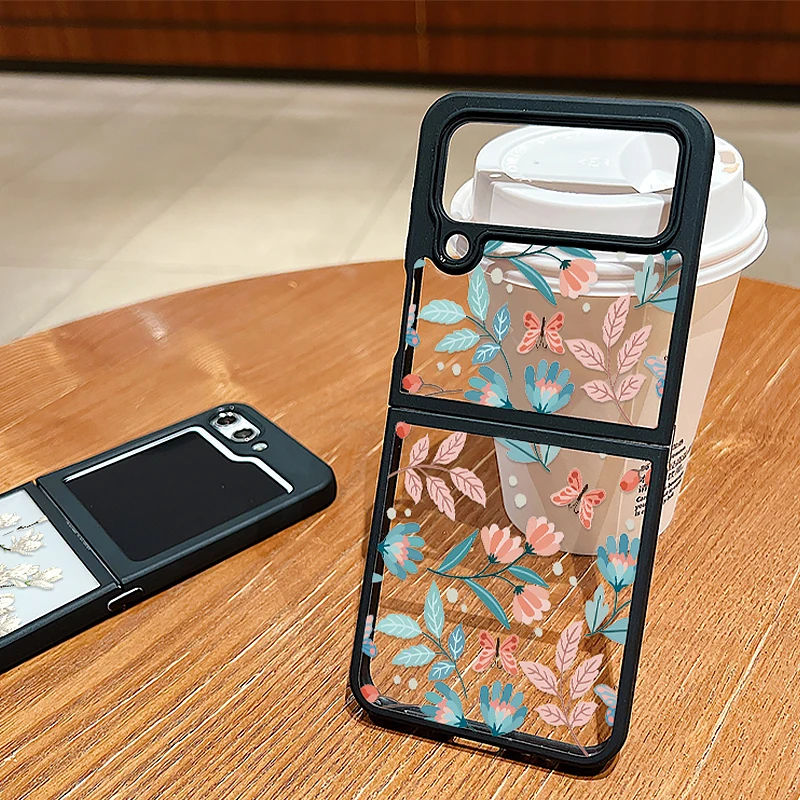 Цветной цветочный складной чехол для Samsung Galaxy Z Flip4 Flip5 Flip6 металлическая пряжка