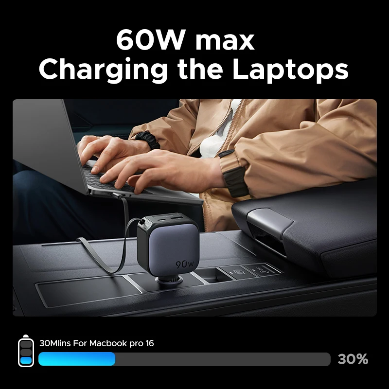 UGREEN USB Type-C Автомобильное зарядное устройство PD145W 90 Вт 60 Вт Выдвижной кабель PD SCP AFC PPS Быстрая зарядка для планшета iPhone Samsung Xiaomi (art.: 3920c4fbb4e4a) - 3920c4fbb4e4a