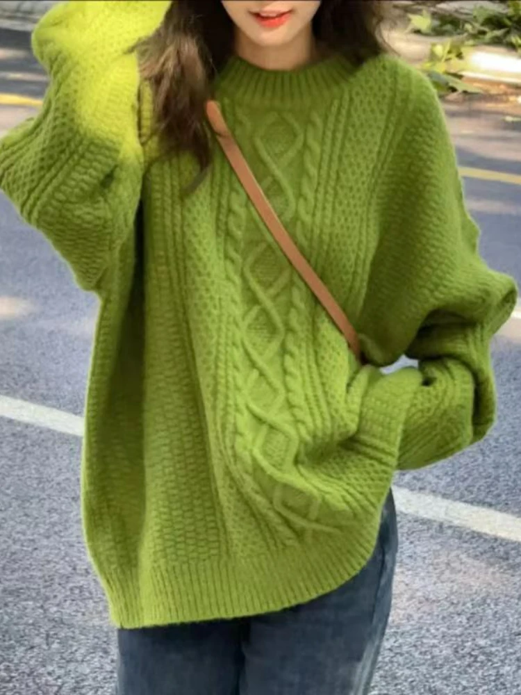 Turtleneck Lingge Green Sweater Women's 2022 Autumn and Winter New Korean Joker Loose Fashion Foreign Style Knitted Coat