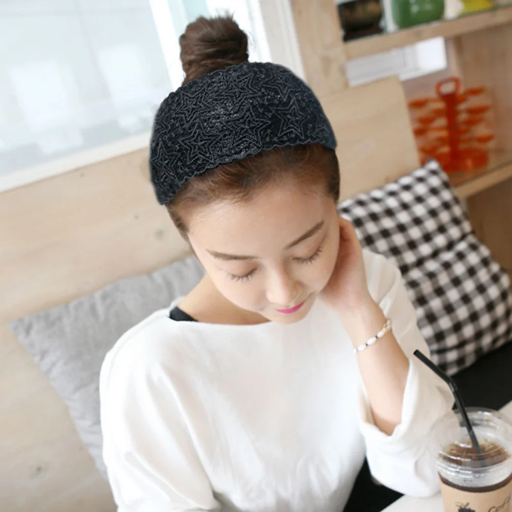 

Non-slip Teeth Wide Side Pentagram Women's Hairband With Lace Headpiece Hair Elastics Ties Ornaments Hairbands For Ladies