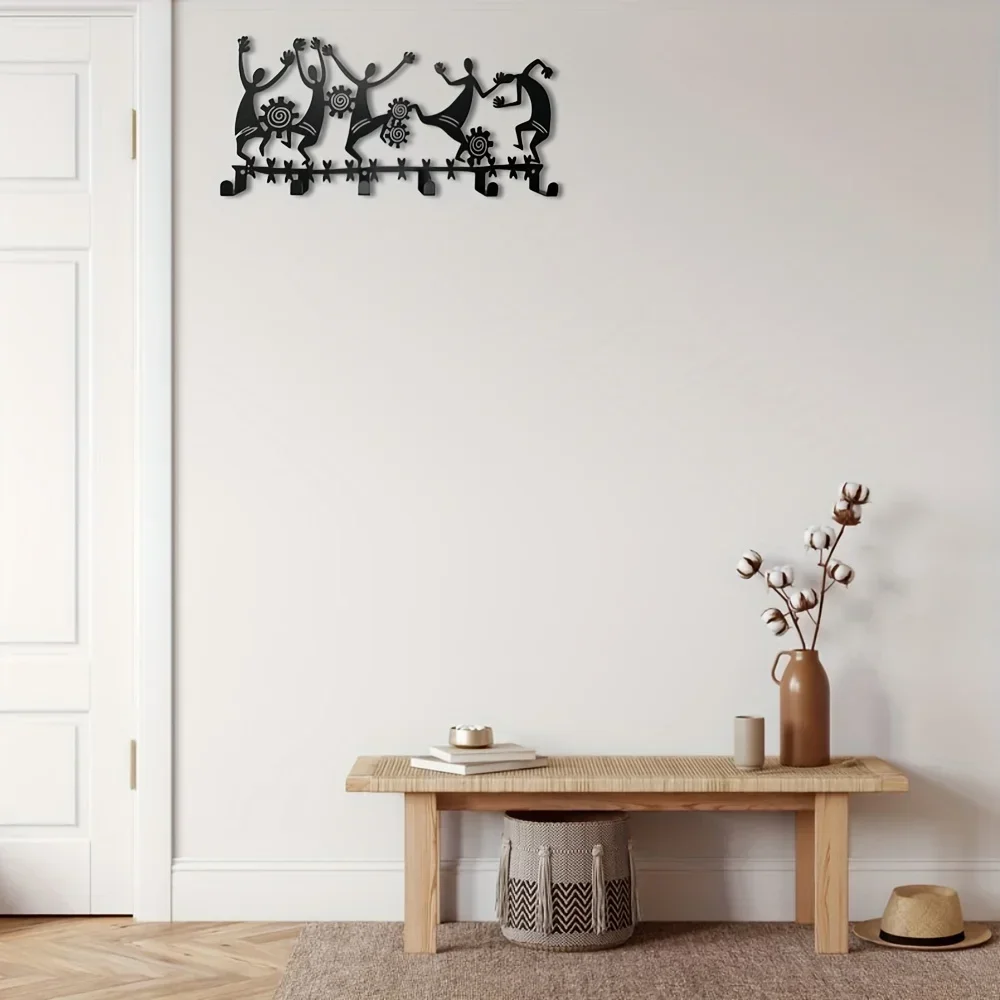 Черный настенный держатель для ключей с 6 крючками прихожей и