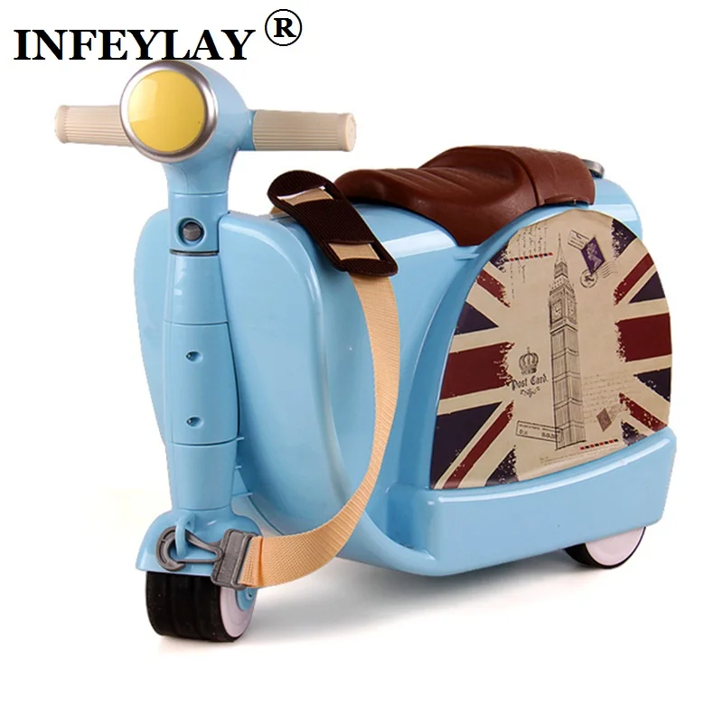 

Children Travel luggage locker boy girl Can sit to ride car toy Accept 50KG baby Multifunction creative suitcase kids Drag box