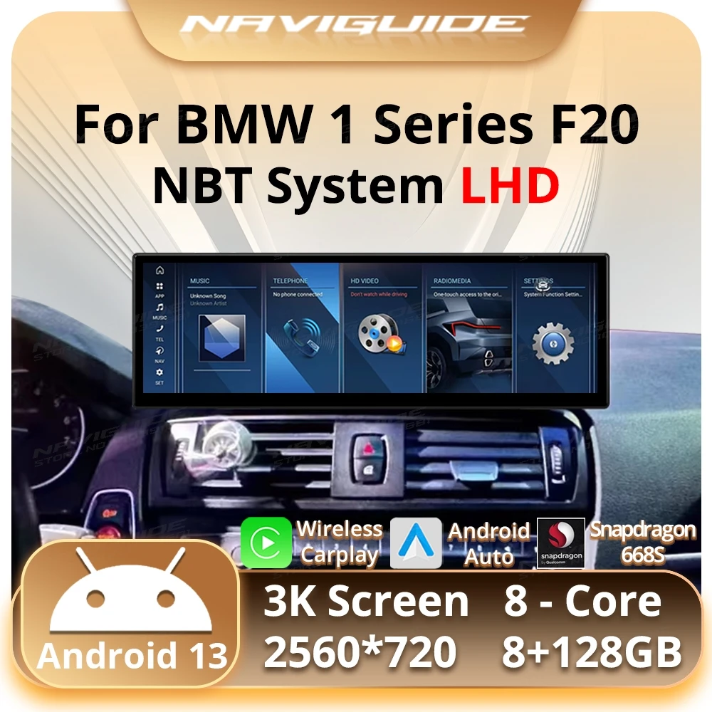 NAVIGUIDE 14 9 дюйма Android13 для BMW 1 серии F20 NBT LHD 2012-2017 беспроводной CarPlay Android Auto