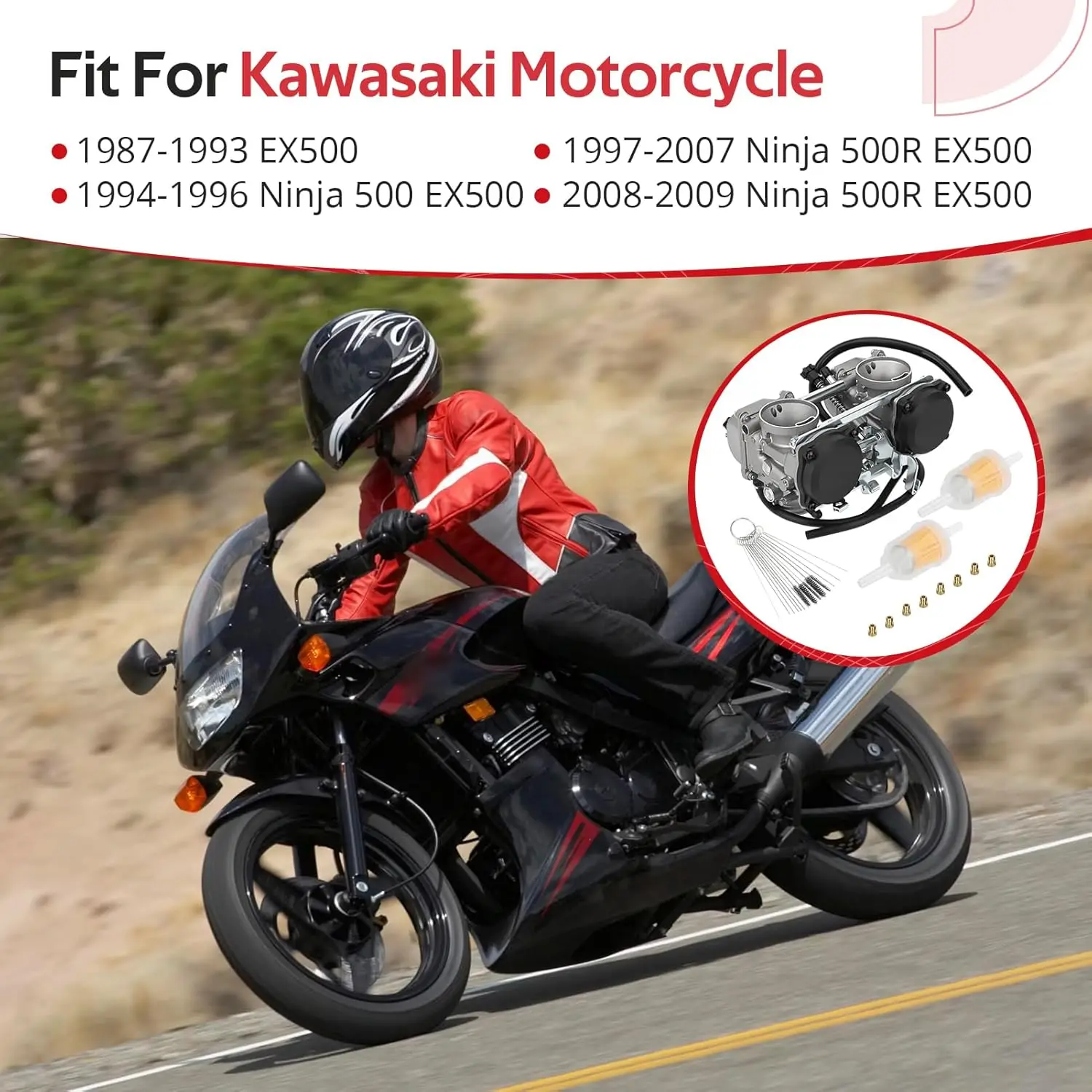 Фото Карбюратор JAVIK в сборе с чистящими щетками для Kawasaki Ninja 500 500R EX500 1987-2009, ОЕМ #   15001-1334 15001-1335 №2