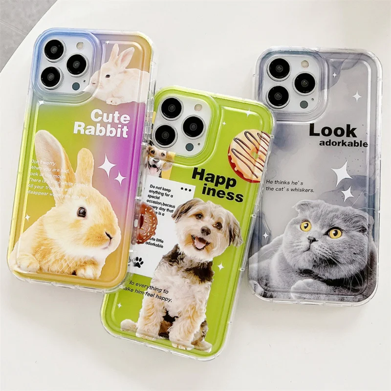

Fresh Cute Pet Cats Dogs Rabbits Phone Case Cover for IPhone 14 Plus 11 12 13 14 Pro Max Shockproof Cases for IPhone 14 Case