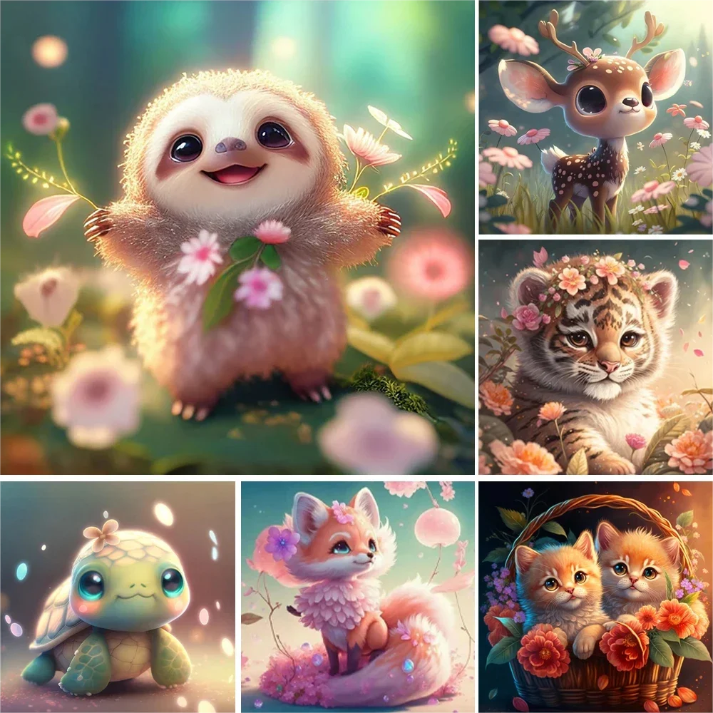 

Картина из страз с мультяшными животными, Милая Вышивка с ежиком, кошкой, тигром, мозаика, картина из искусственной кожи, наборы для вышивки крестиком, домашний декор, подарок