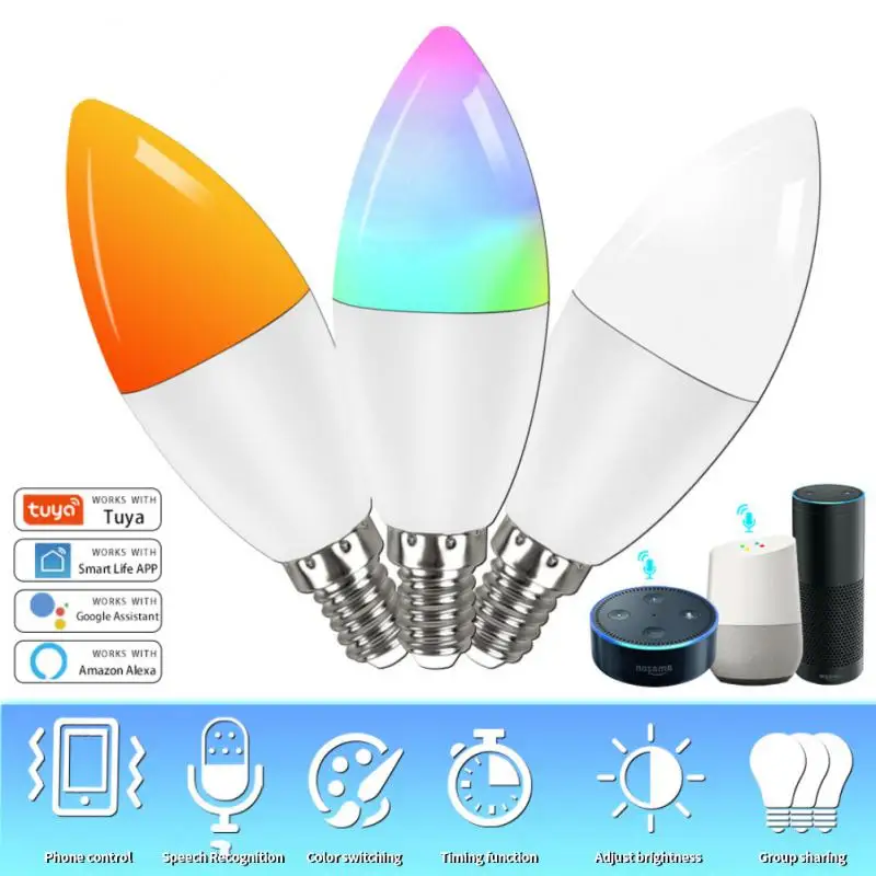 

Умная лампа E14 с Wi-Fi, RGB + CW + WW, 5 Вт, 7 Вт, 9 Вт