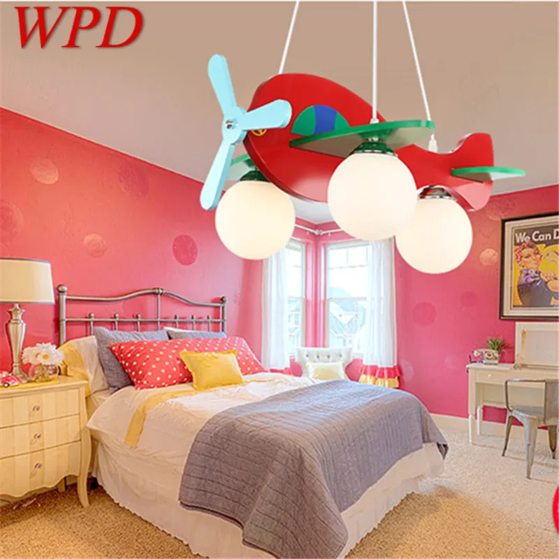 

WPD Children's Airplane Pendant Lamp Vintage LED Creative Cartoon Red Fashion For Decor Kids Bedroom Kindergarten