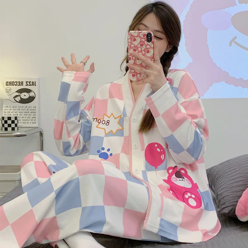 2023 New Arrival Long Sleeve Pajama Sets for Women V-neck Lovely and Fashionable night wears Home Outfit Women pajama Two-piece