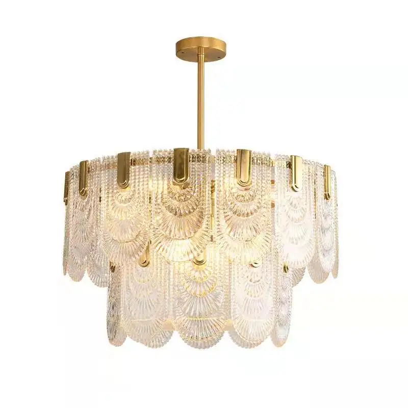 

French Pattern Glass Pendant Lights Modern Luxurious LED Home Decor Living Room Kitchen Bedroom Hanging Lamps E14 Lustre Light