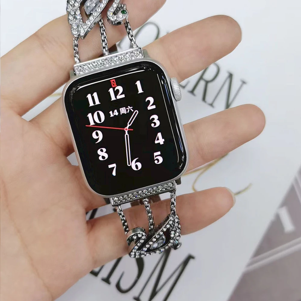 Luxury Diamond Strap for Apple Watch 8 7 41mm 45mm Women Stainless Steel Bracelet for iWatch 6 5 4 3 SE 40mm 44mm 38mm 42mm Band